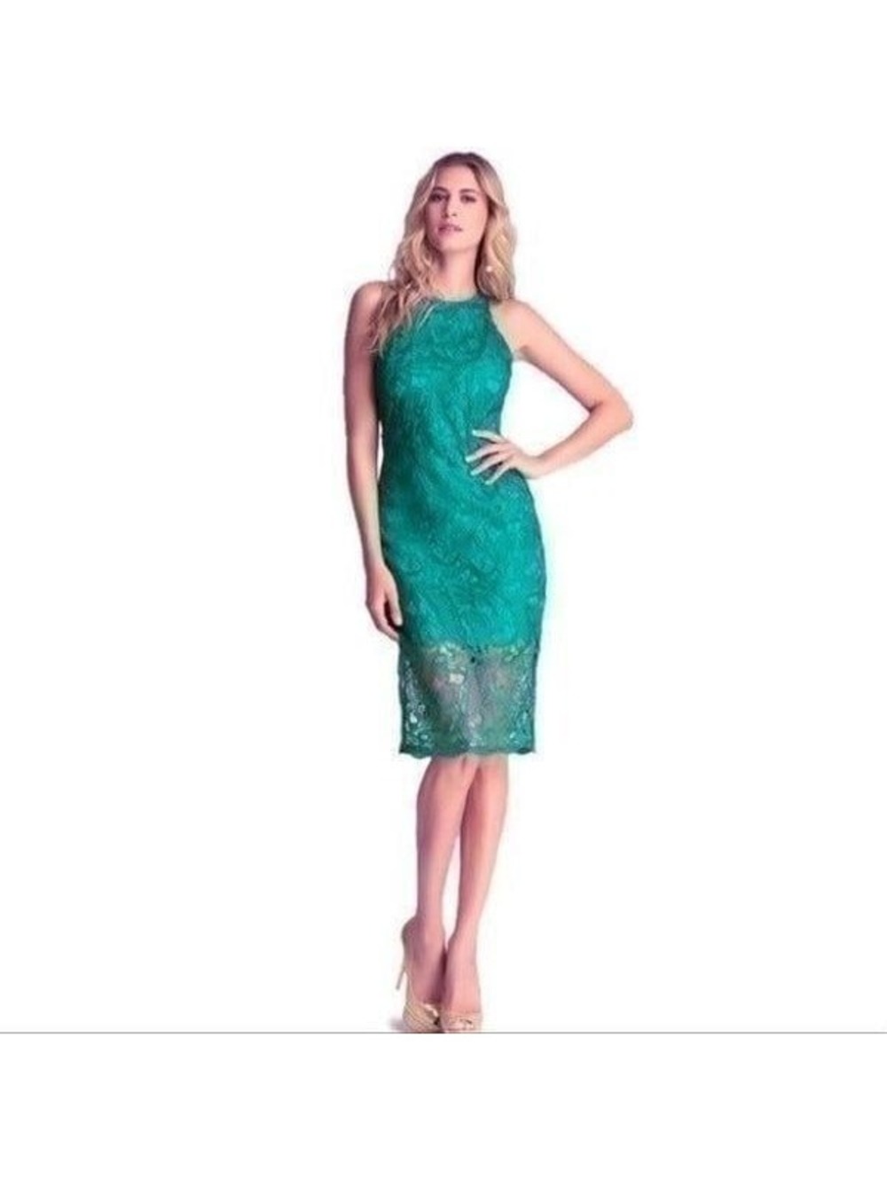 New! Bebe Green Lace Midi Dress Sz 2